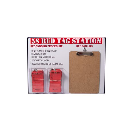 5S SUPPLIES 5s Red Tag Board with Clipboard 100 Red Tags Included Red Tag Station 5SLOGBRD